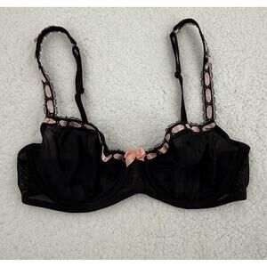 Victorias Secret Black Underwire Pink Ribbon Adjustable Straps Lace Bra Size 36B